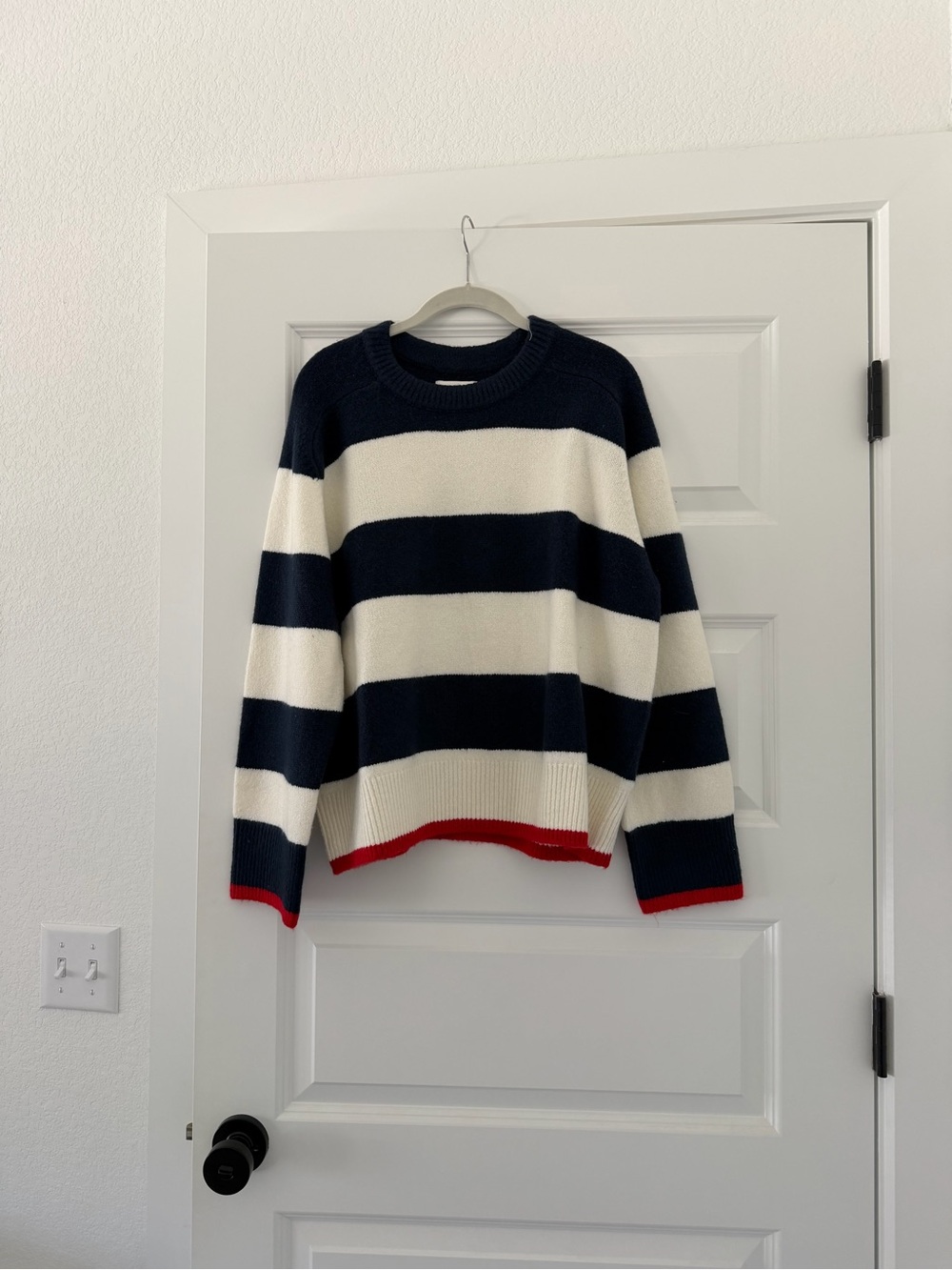 Abercrombie & Fitch Navy, White & Red Striped Crewneck Sweater